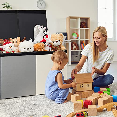 Large Toy Box Chest Collapsible Sturdy Storage Bins With Lid And Handles Toy Box Chest Storage Organizer For Playroom Bedroom (Gray Series, 40.6 X 16.5 X 14.2'') #TOP5