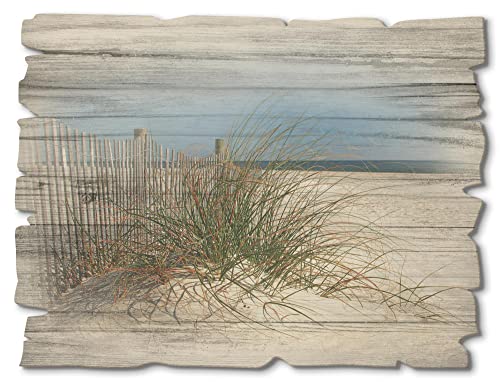 ARTland Wanddeko Bild aus Holz Holzbild vintage Deko 40x30 cm Querformat Strand Gräser Meer Nordsee Sand Düne Küste Maritim T5MA