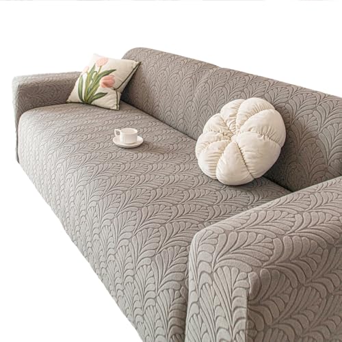 FSHFjje Funda de sofá elástica Alta Gris Piedra Clara, Protector Antideslizante de Cobertura Completa para sofás de Cuero y sofás de Dos plazas, Apta para sofás de 92 a 118 Pulgadas,Gris,3 Seater