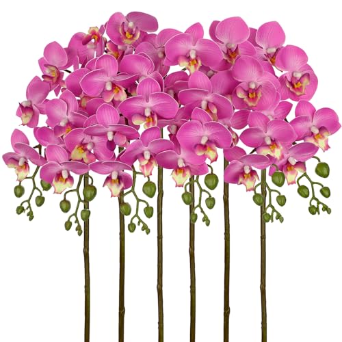 6Pcs Purple Orchids Artificial Flowers 25 Fake Orchids Faux Flower Arrangements Silk Orchid That Look Real for Table Centerpiece Wedding Home & Office Living Room Entryway Decor Elegant Gifts