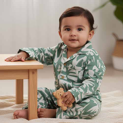 Image of Bamboo Cotton Printed Night Suit for Baby | Sleepwear for Babies | Winter Pajama Set for Kids | Night wear for Baby