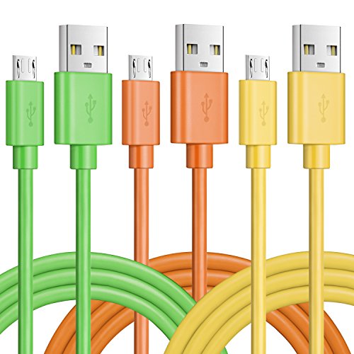 USB Cable, Pofesun 3 Pack 6ft USB 2.0 Nylon Charging Cord High Speed Data Sync for Android/Samsung/Windows/MP3/Camera and More.(Yellow+Green+Orange)