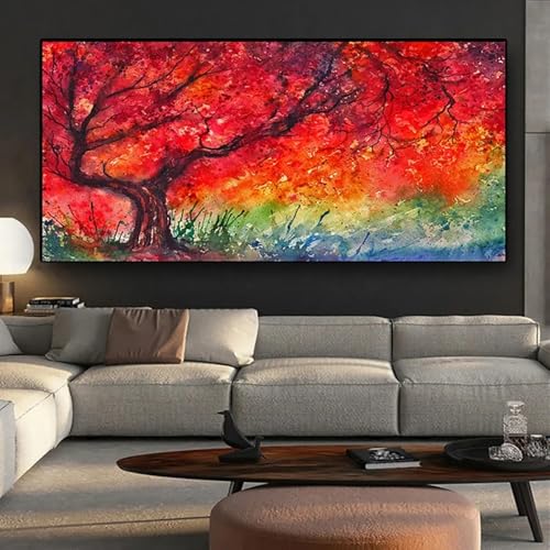 Toile decoration salon arbre rouge pour habiller un grand mur vide