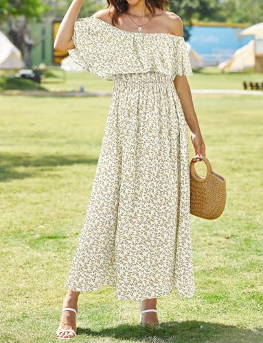 Image of Bluetime Womens Maxi Dress Off Shoulder Floral Print Boho Beach Long Summer Dresses