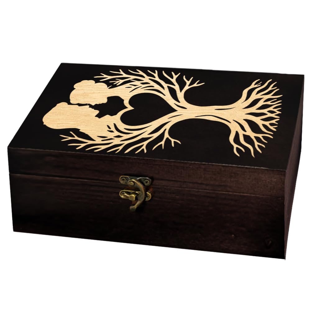 arricraft 1 Stück Holz Souvenir Box, Silhouette der Liebe Baum Muster Dekorative Aufbewahrung Box Schmuck Organizer graviert Holz Memory Box mit Deckeln für Erinnerungen Kosmetik