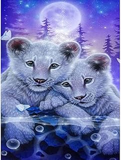 "5D Full Drill Rhinestone Diamond Embroidery Paint Kits, Embroidery Cross Stitch DIY Arts Craft Supply for Adults, Kids, Home, Wall Decor Little Lions(30x40cm)"