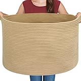 MEGASKET Extra Large Storage Basket, 22' X 22' X 14' Stuffed Animal Basket for Living Room Kids Room, Soft Cotton Rope Bin With Handle, Throw...