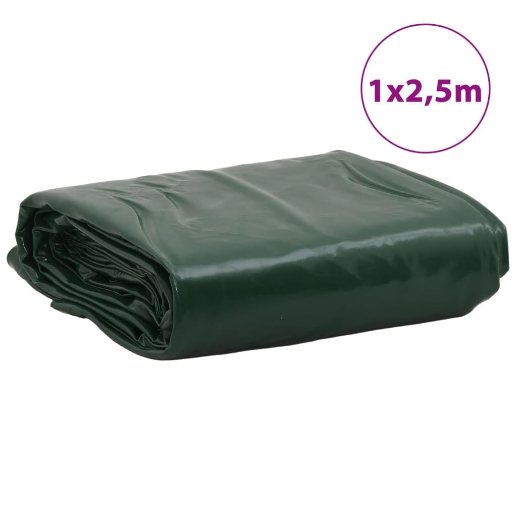 Telone verde in tela con rivestimento in PVC, 1 x 2,5 m, 650 g/m², impermeabile, antistrappo, con occhielli, resistente alle intemperie e ai raggi UV, versatile, per giardino, campeggio, auto