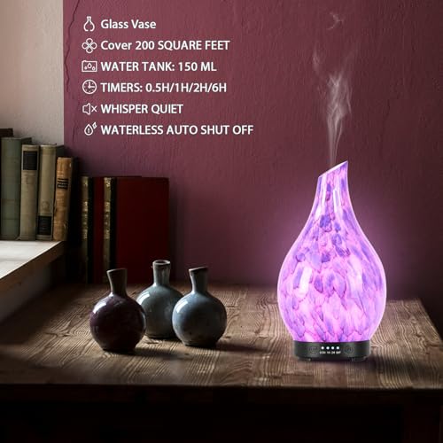 Image of EQUSUPRO 120ml Essential Oil Diffuser, Ultrasonic Aromatherapy Diffuser with Handmade Crystal, BPA Free, Waterless, Auto Shut-off Timer, 7 Color Changing LED Setting (Blue /Patchwork)