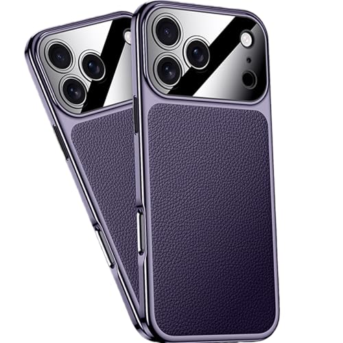 Coque iPhone 17 Pro antichoc en cuir violet avec protection caméra intégrée