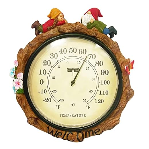 SOBLUING Gnome Weather Thermometer, Resin Couple Gnome Outdoor Indoor Thermometers, No Battery Required Thermometer Welcome Wall Decor for Fence, Garden Yard, Door, Living Room