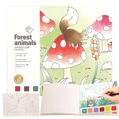 Lithyc Della Foresta Acquerelli Bambini, Disegno Colora Acqua,Libri Magici da Colorare Ad Acqua, Pittura Ad Acquerello per Bambini con Colori E Pennelli, Adatto A Bambini E Adulti
