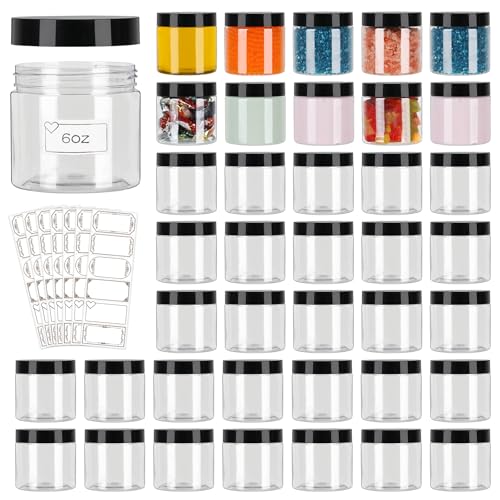 40 Pack Plastic Jars with Lids, Clear 6 oz Plastic Jars with Lids, 6oz Jar with Lid, Clear Containers for Cream, Lotion, Scrubs, Cosmetics