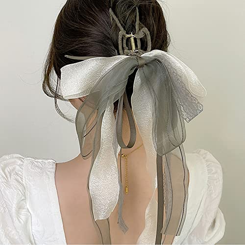 Jumwrit Big Hair Accessory: Cute Tassel Non-Slip Claw Clip with Long Ribbon for Women and Girls