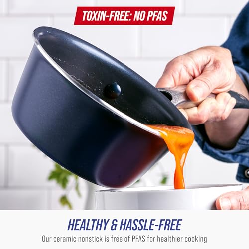 Blue Diamond Nonstick, Non-Toxic PFAS-Free 2QT Saucepan with Lid, Dishwasher & Oven Safe, Stay Cool Handle, Blue - Image 4