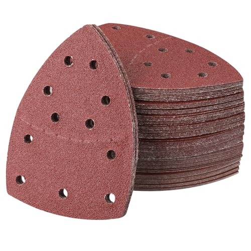 Sruhrak 152x105mm Deltaschleifpapier Klett 60 Stück Dreieck Schleifpapier Set 40/80/120/180/220/400 Körnung 11 Loch Schleifblätter für Deltaschleifer für Holz Metall Lack Farbe & Ecken Schleifen