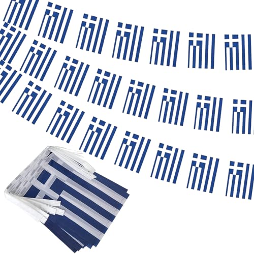 Image of Greece Flags Greek String Flag Banners for Patriotic Events Independence Day Sports Bars Inside Outside Decorations 33 Feet 30 Flags