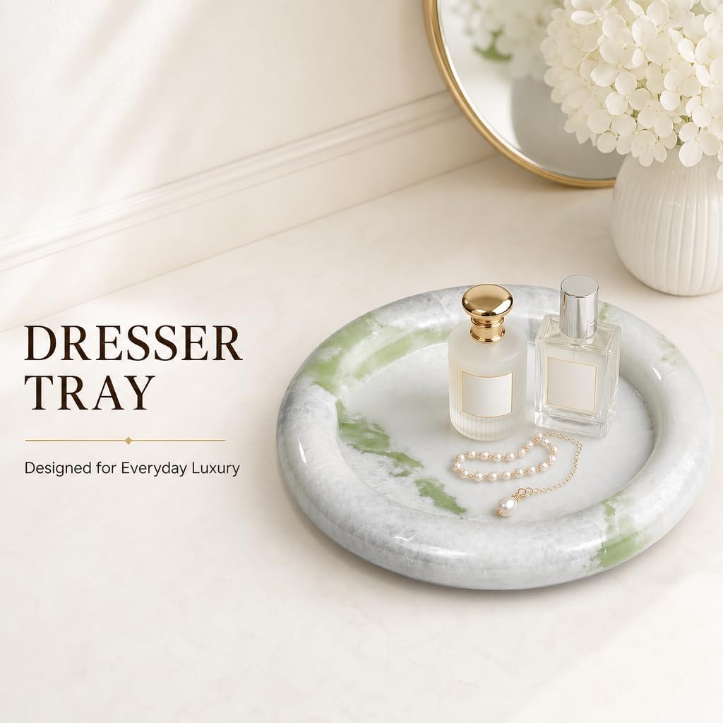 Green Marble Vanity Trinket Tray, 100% Stone Decorative Catchall image 2