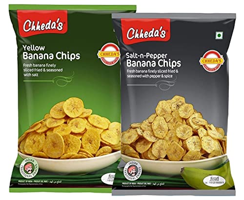 Image of Chheda's - Salt N Pepper (350 Gm) and Yellow Banana Chips (350 Gm) | Crispy Banana Chips | Wafer | Tasty Snacks | Ready to Eat - Combo Pack