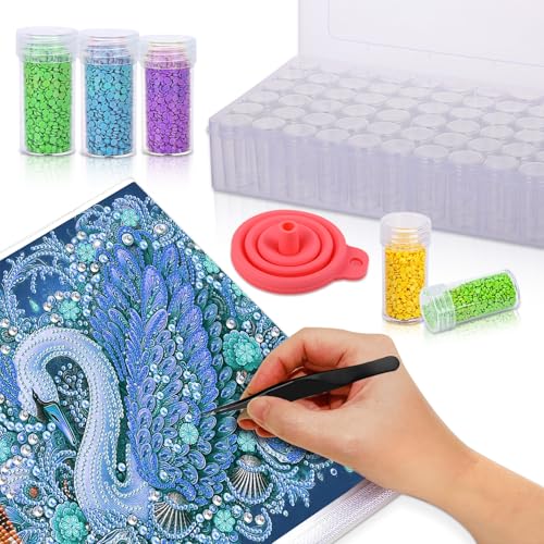 Miniatura 6 de Contenedores De Almacenamiento De Pintura De Diamante - 60 Rejillas De Compartimento Transparente Con Pegatinas, Embudo Y Pinzas Adecuado Para Pintura De Diamante 5d Punto De Cruz Uñas Y Manualidades