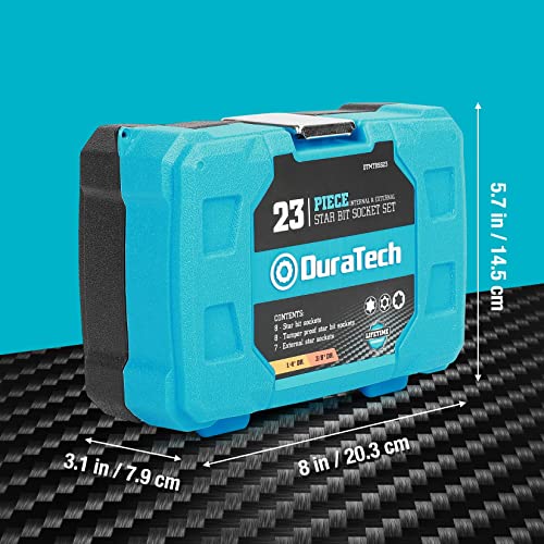Duratech 23-Piece Torx Bit Socket And External Torx Socket Set, 8 Star Sockets, 7 Female E-Torx Sockets, 8 Tamper Proof Torx Sockets With Storage Box, Premium S2 And Cr-V Steel Made #TOP7