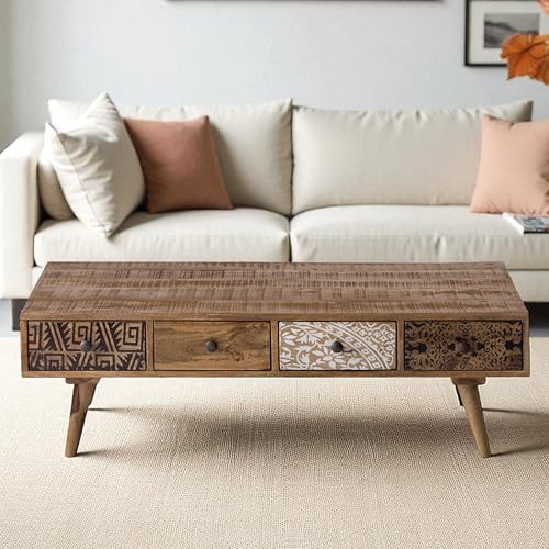 Image of The Attic Mans Coffee Table, Coffee Table for Living Room, Solid Wood Centre Table, Ant. Honey Matte Finish