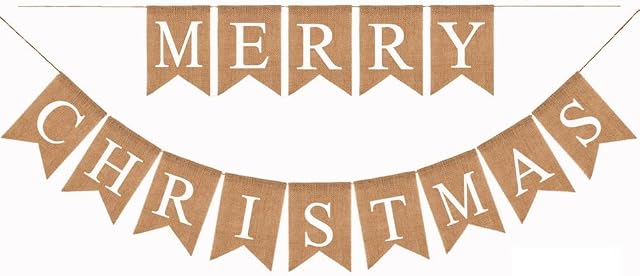 kuou Merry Christmas Banner, Burlap Garland Banner Rustic Burlap Bunting 2.8m Xmas Decoration Family Party Banner