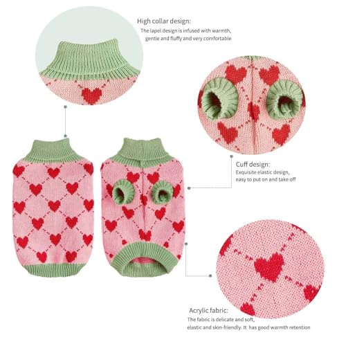 EASTLION Hundepullover,Sweater für Hunde,Rollkragenpullover mit Strickmuster,Wärmender Wintermantel für Hunde,Welpen und Katzen (L,Rosa)