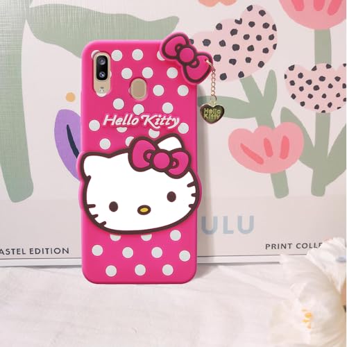 Image of Phone Case for Samsung Galaxy A30 4G, Silicone, Hello Kitty Soft Protective Case, Hot Pink with White Polka Dots, DHKSC0275, 16.5 x 8.5 x 2.5 cm