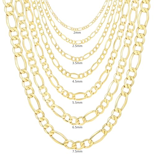 Nuragold 14K Real Yellow Gold Figaro Link Chain Necklace 16