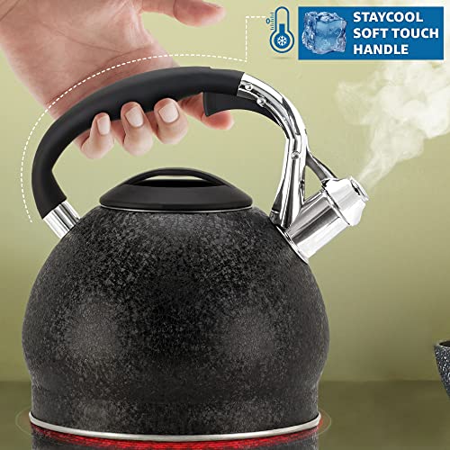 Prioritychef Tea Kettle For Stovetop, Soft Touch Rapidcool Handle, Won't Rust Food Safe Stainless Steel Teapot Body, Whistling Tea Pot Compatible With All Stove Tops, Black #TOP6