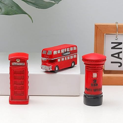 Miniatura 3 de NUOBESTY Estatuas de cabina telefónica vintage de Londres, 2 unidades, de resina, autobús vintage, minibús, modelo de coche, escultura de juguete