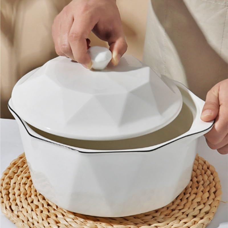 Miski do zupy z podwójnym uchwytem miska na zupę z pokrywką domowa ceramiczna miska na makaron instant biała miska kuchenna nadaje się do płatków śniadaniowych, zupy, makaronu obiadowego