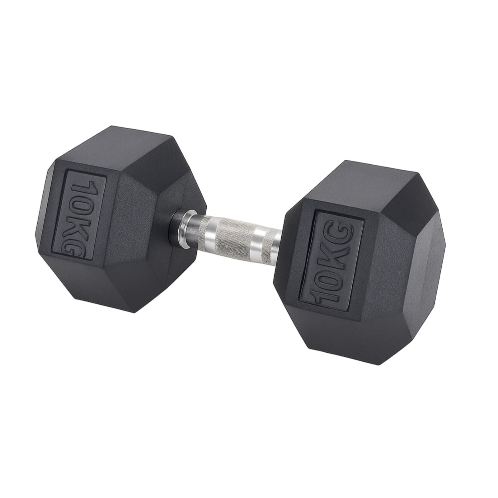 10kg / 22lbs Hex Dumbbell – Single Rubber Encased Hand Weight | Ergonomic Knurled Grip & Anti-Roll Hex Design | Free Weight for Home Gym & Strength Training (Black, 10KG / 22lbs)