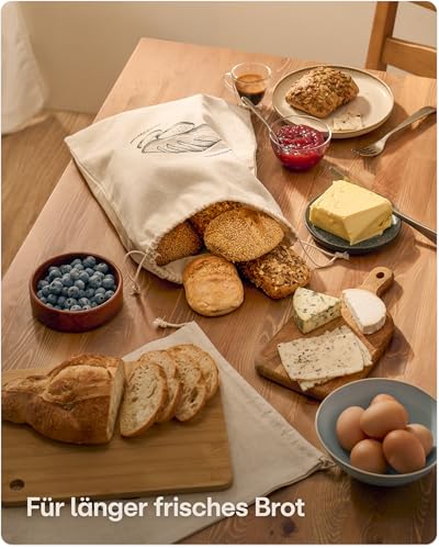 Praknu Brotbeutel Leinen 2er Set – Hält Brot länger frisch – Brotsack 30x40cm aus dickem Stoff– 2x Wiederverwendbare Brottaschen für Brot & Gebäck