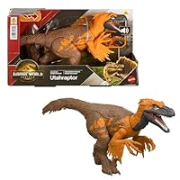 Mattel Jurassic World: Die Wiedergeburt Wild Roar Utahraptor Dinosaurierspielzeug mit steuerbarem Beiß-Angriff in mehrere Richtungen und Brüllgeräusch, beweglich, Spielmöglichkeiten, JGC80