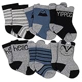 Grow by Gerber Baby Boys Organic 6-Pack Wiggle Proof Socks, Grey/Black/Blue, 3-6 Months