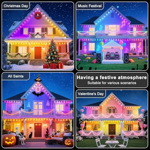Image of CETELUMA 400Ft Permanent Outdoor Lights for House Waterproof, IP67 LED Eave Lights with App /Remote Control, Outdoor Permanent led Lighting for House Roof Decor, Christmas, Party