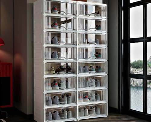 Image of MAGINELS 6-Tier Shoe Rack,Expandable Plastic Shoe Cabinet. Shoe Storage with Door,Entryway, Closets, Hallway, and Bedroom.Accommodates Up to 24 Pairs of Shoes.Grey (2 BY 8)