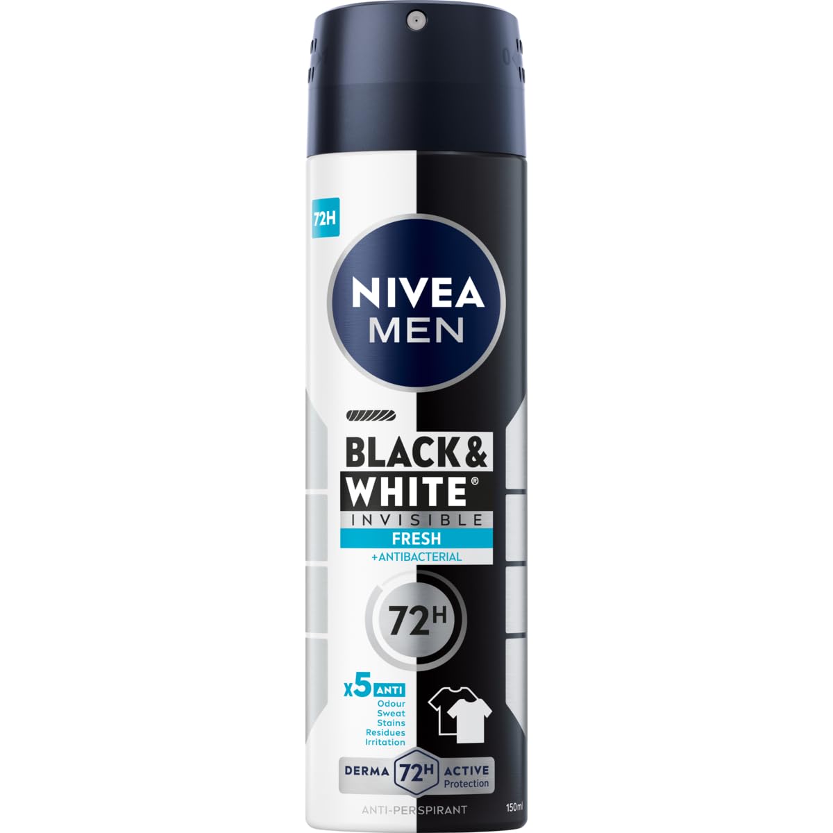 NIVEA MEN Negro & Blanco 48 H Invisible Fresh Spray Antitranspirante para Hombres 150 ml