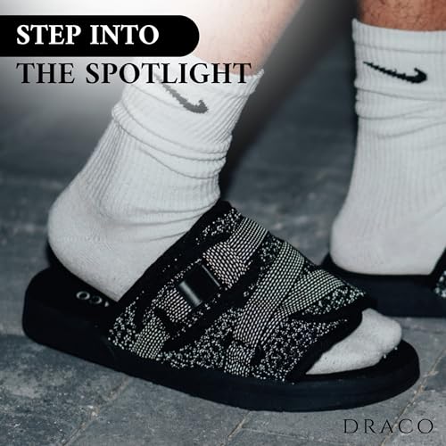 DracoSlides Reflective Slides for Men and Women, Wrapped in Reflective 3M with Adjustable Straps for Wide/Narrow Feet, Sandals with Arch Support & Slip Resistant, Men & Women Footwear, Black 5