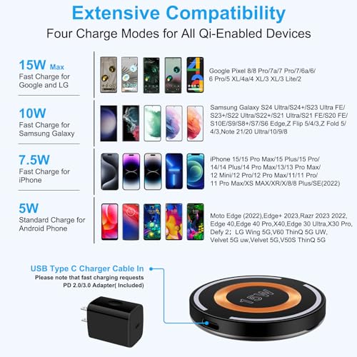 Samsung S24 Ultra Magnetic Charger 15W Fast MagSafe Wireless Charging Pad Charger Stand with USB C Charger Block for Samsung Galaxy Z Flip6 Fold6 S24 S23FE S22 Plus,Pixel 9 Pro XL 8 7,iPhone15 Pro Max - Thumbnail 7