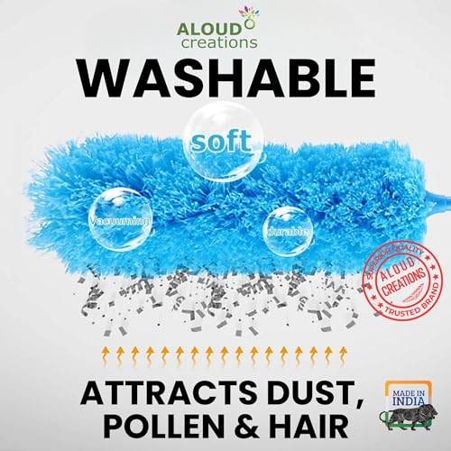 Image of ALOUD CREATIONS 2Pc Microfiber Feather Duster for Cleaning | Washable Duster for Home, Office, Bedroom, Car | for Cleaning Ceiling Fans, Curtains, Web | Red & Blue Colour