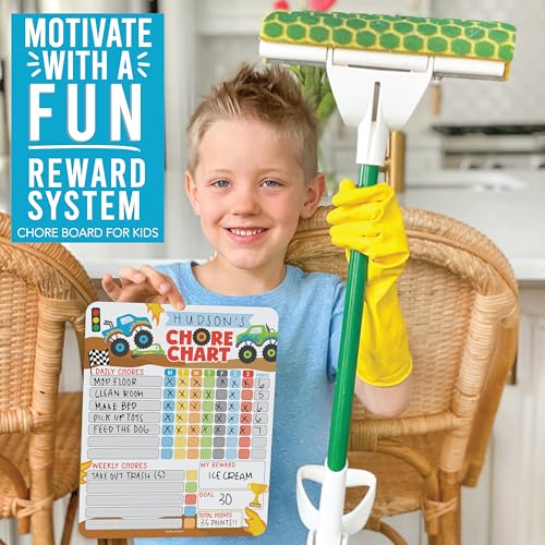 Image of Magnetic Chore Chart for Kids Dry Erase Reward Chart for Home and Classroom | Monster Truck Reusable Behavior Charts for Kids at Home and School, Weekly Magnet Responsibility Tracker for Teens and Adults