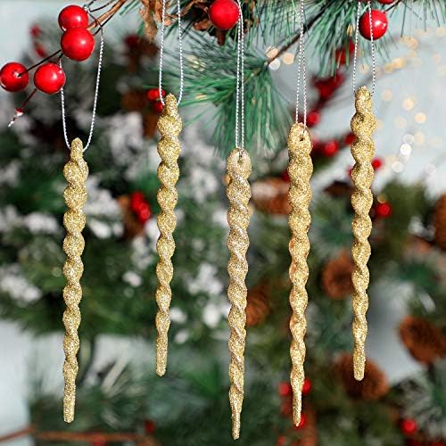 30 Pcs Christmas Plastic Icicle Twisted Plastic Icicle Ornaments Christmas Tree Hanging Decoration and Holiday Xmas Party Wedding Hanging(5.12 Inch,Gold)