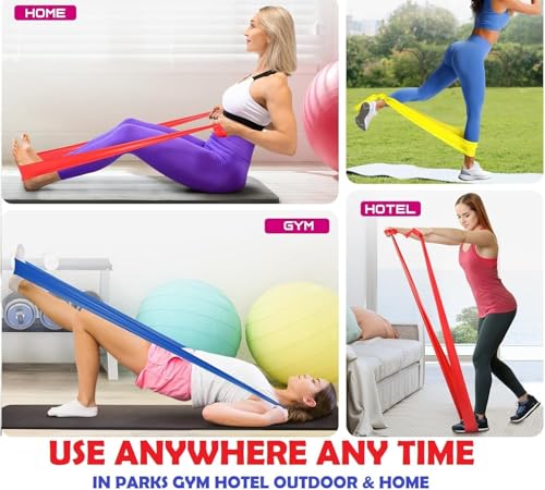 Resistance Bands Set [Set of 3] 1.5M/4.9ft Skin-Friendly Exercise Bands with 3 Resistance Levels,Workout Bands Set for Women Men,Ideal for Yoga,Gym,Fitness (MULTI-COLOR)) ((SET OF 3 (MULTI-COLOR)) - Image 4