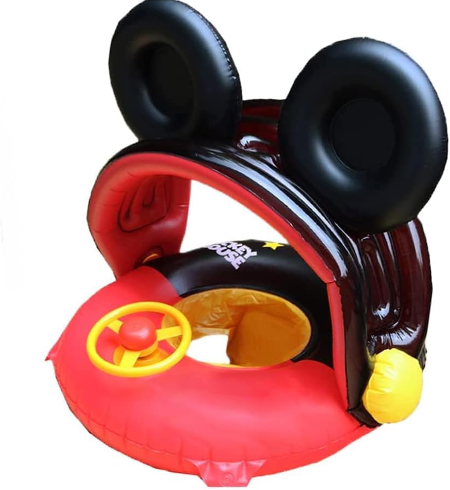 Baby Swimming Pool Floats with Removable Sun Protection Canopy, Cute Inflatable Raft with Seat and Handle, No Flip Over Kids Infants Boat Swim Ring for Toddlers 8-36 Months