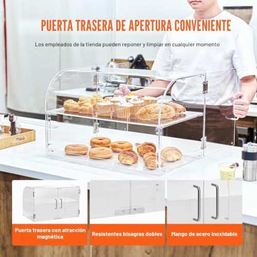 Miniatura 5 de Vevor Vitrina De Panadería De 2 Niveles Escaparate De Panadería De Acrílico Soporte De Exhibición De Pastelería Estante De Presentación De Pastelería Extraíble Para Pan, Postre, Cafetería, Restaurante