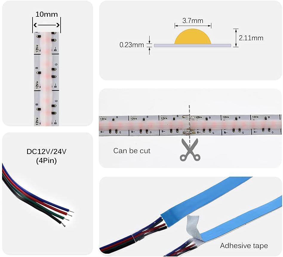 RGB COB LED Strip 12V 810LEDs/m High Density Soft Flexible COB RGB Tape LED Light for Indoor Decoration Lighting