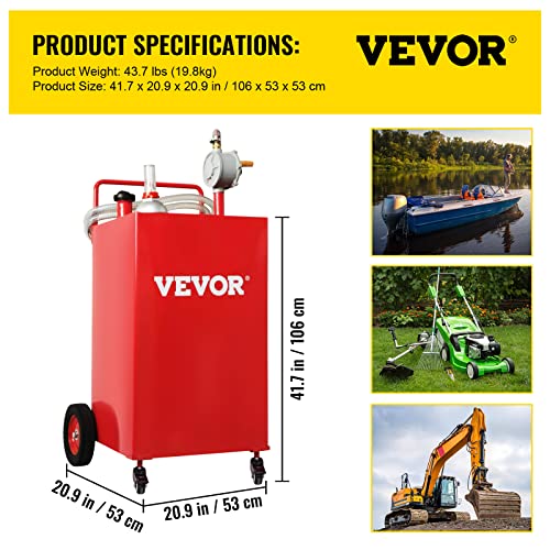 Vevor Fuel Caddy, 35 Gallon, Gas Storage Tank On 4 Wheels, With Manuel Transfer Pump, Gasoline Diesel Fuel Container For Cars, Lawn Mowers, Atvs, Boats, More, Red #TOP6